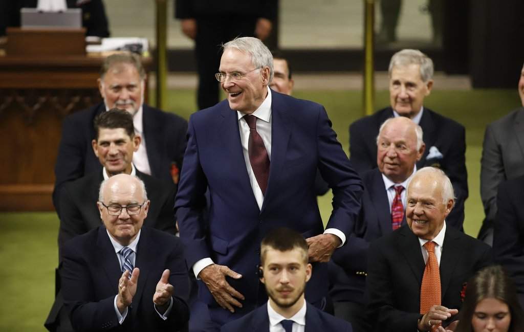 Ken Dryden and members of Team Canada from the 1972 Summit Series are honoured in the House of Commons, in Ottawa, Thursday, Sept. 22, 2022.