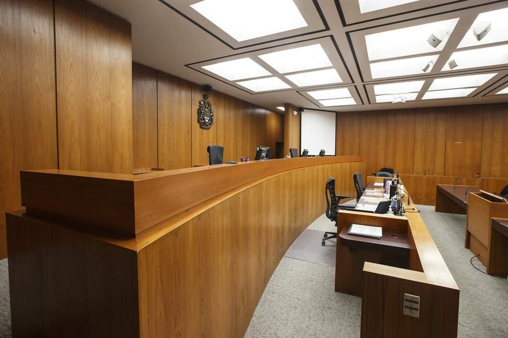 A courtroom is seen at the Edmonton Law Courts building in Edmonton on June 28, 2019. 