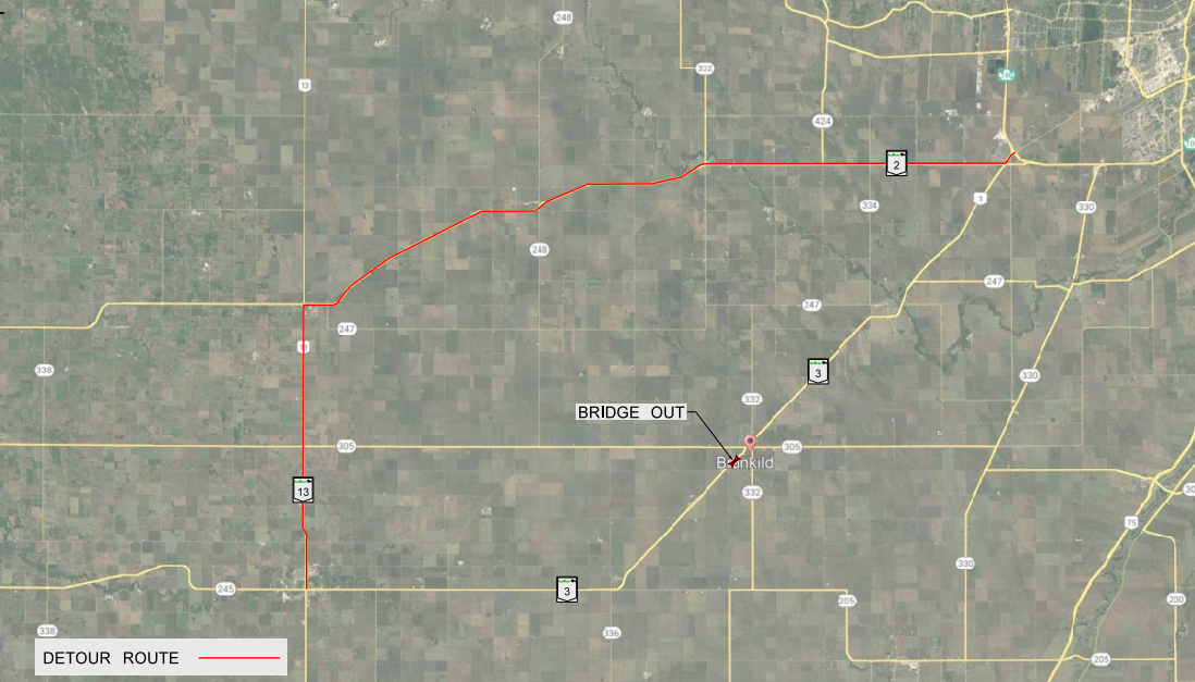 The province is urging Manitoba drivers to take a detour after a bridge closed Wednesday due to structural instability.