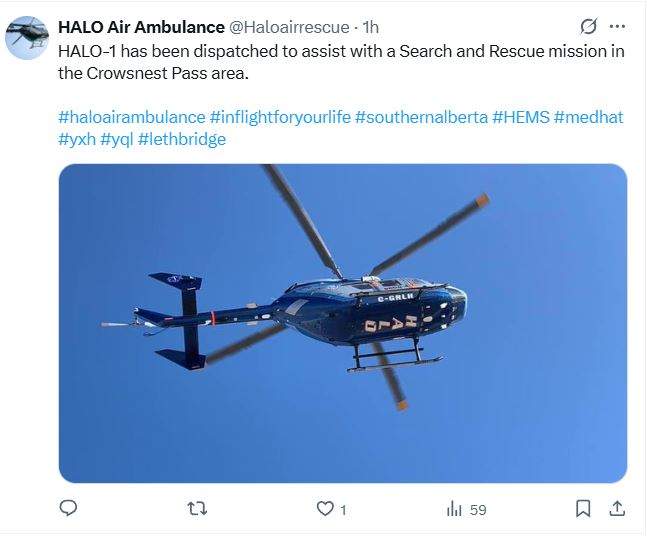 Global News has confirmed that HALO Air Ambulance is sending a helicopter to help in the search for a 6-year-old boy who went missing over a week ago in the Crowsnest Pass area.