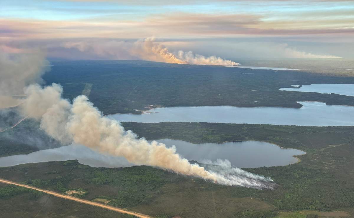 A series of wildfires, called the Red Earth Creek Complex fire, located about 500 kilometres north of Edmonton, is shown in this photo from early June 2025.