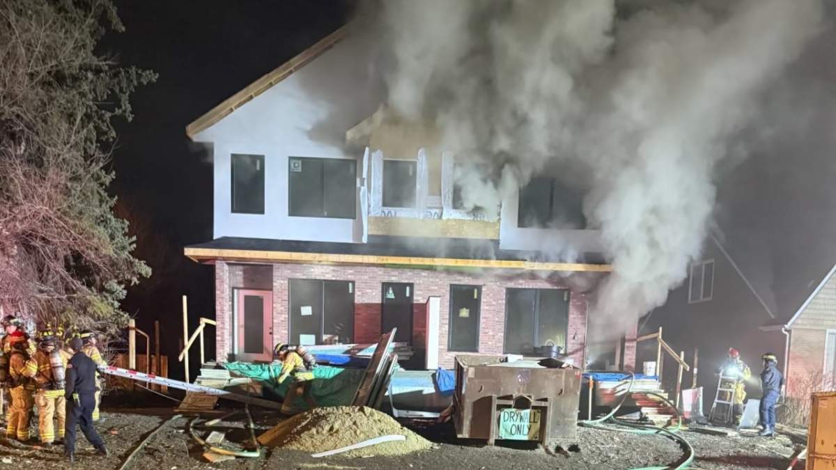An under-construction multi-family home was set on fire near 74 Avenue and 118A Street in Edmonton's Belgravia neighbourhood on Wednesday, Oct. 29, 2025.