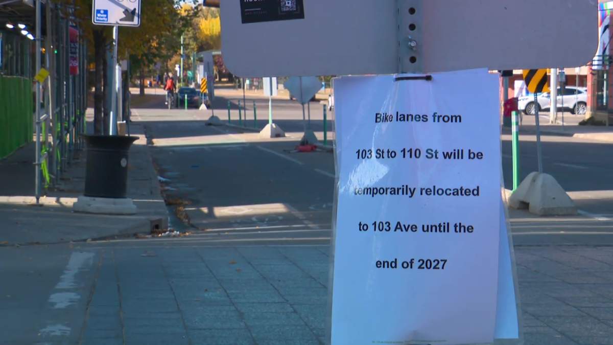 The bike lane on 102 Avenue in downtown Edmonton on Friday, October 10, 2025.