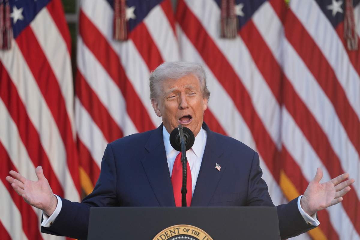President Donald Trump speaks before posthumously awarding the Presidential Medal of Freedom to Charlie Kirk in the Rose Garden of the White House, Tuesday, Oct. 14, 2025, in Washington.