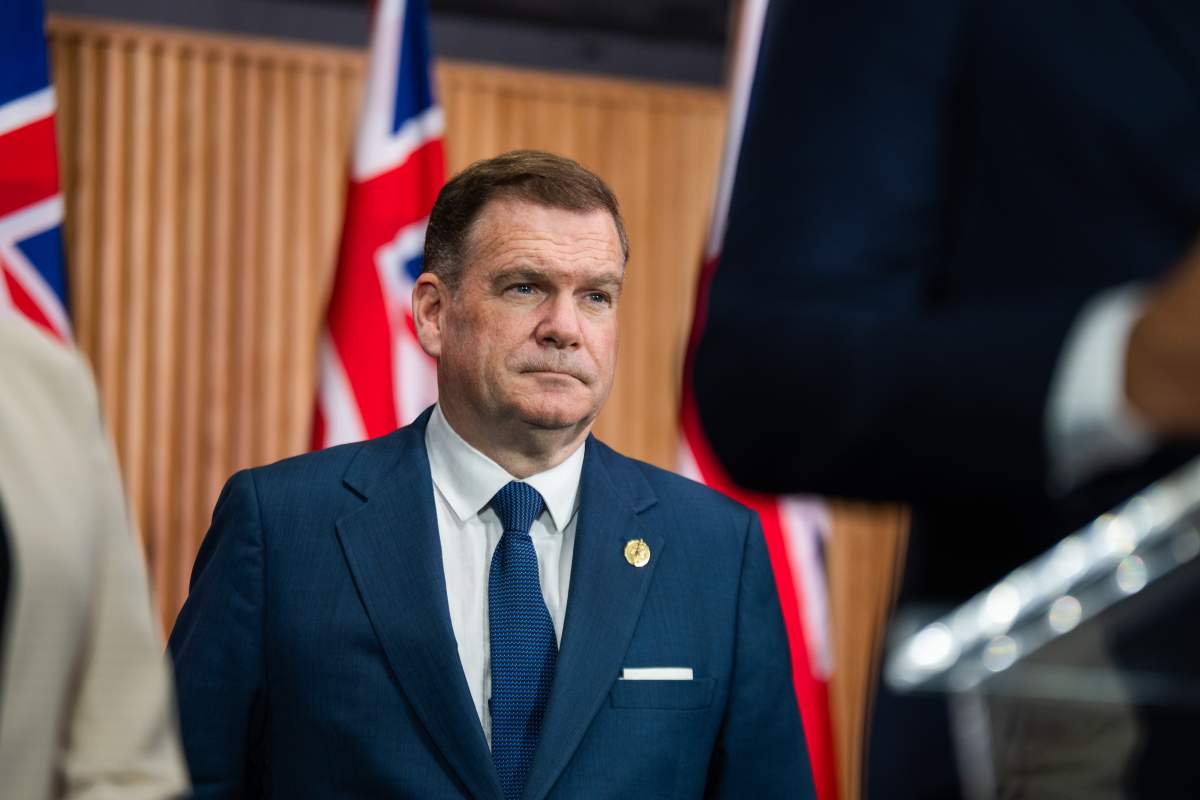 Ontario Minister of the Environment, Conservation and Parks Todd J. McCarthy appears at a press conference at Queen’s Park in Toronto, on Monday, Oct. 20, 2025. 