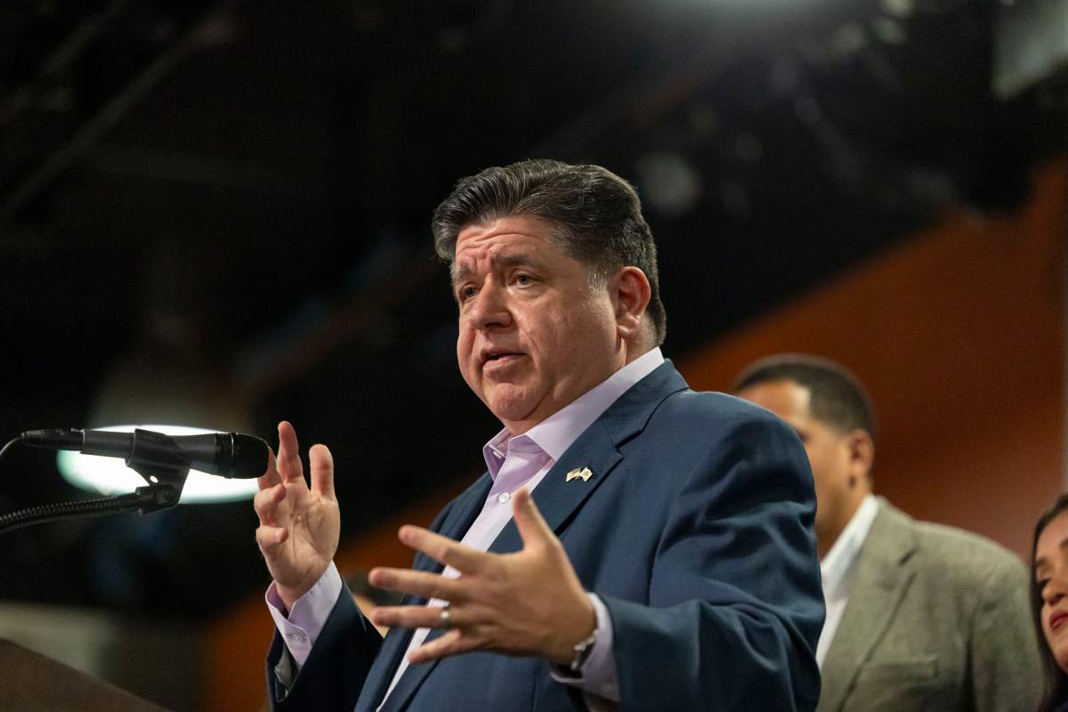 Chicago, Il, USA: Gov. JB Pritzker answers questions on Sept. 15, 2025, at Harold Washington College in Chicago after holding a roundtable with students.