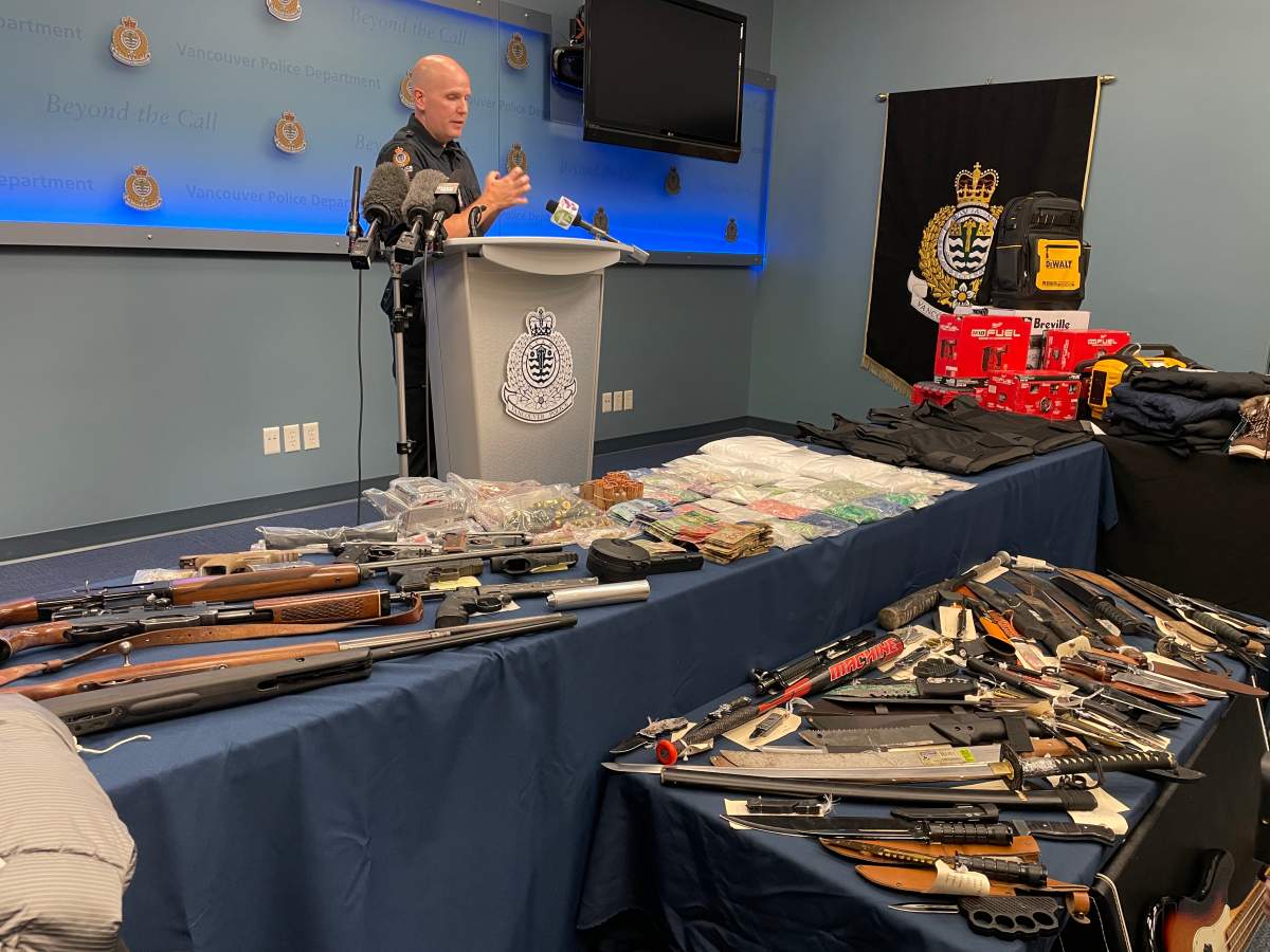 A look at the items seized by Vancouver police’s Task Force Barrage. Photo by Chris Allard / Global News