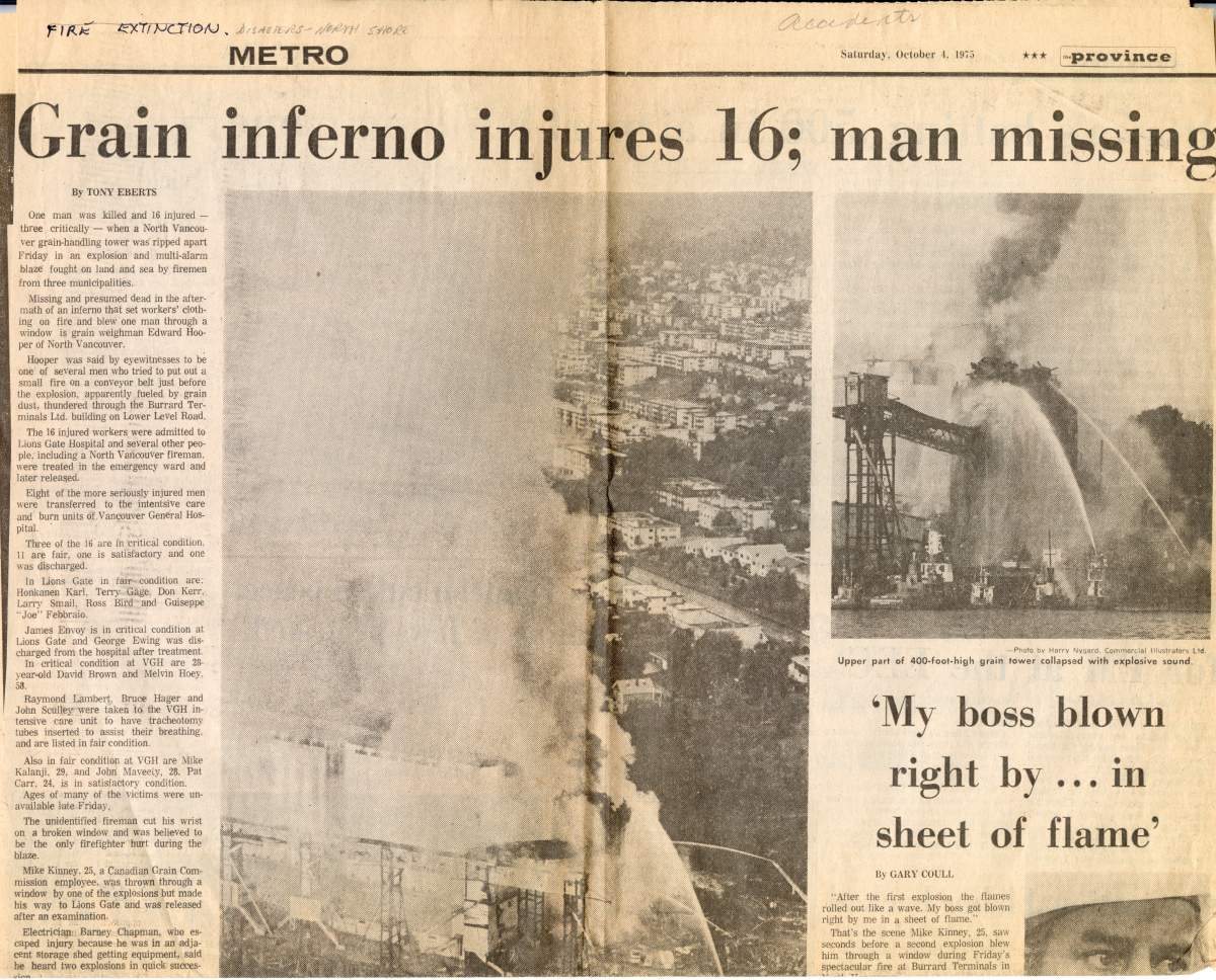 Mike Kalanj shared a clipping from The Province Newspaper of the deadly explosion in 1975.