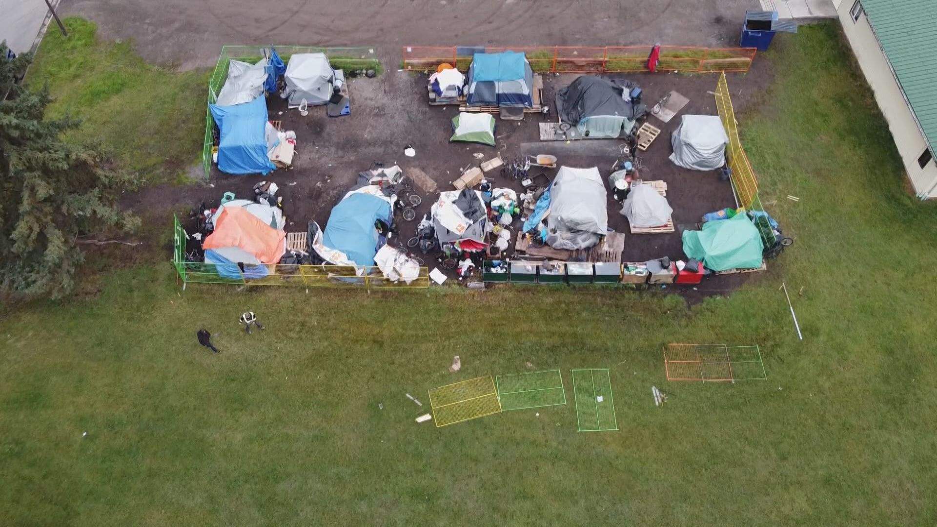An aerial look at the camp in Smithers, B.C.