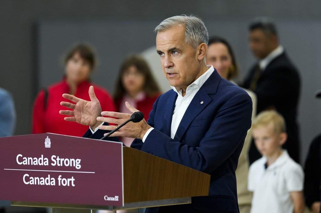 Prime Minister Mark Carney participates in an announcement at a community centre in Ottawa, on Friday, Oct. 10, 2025.