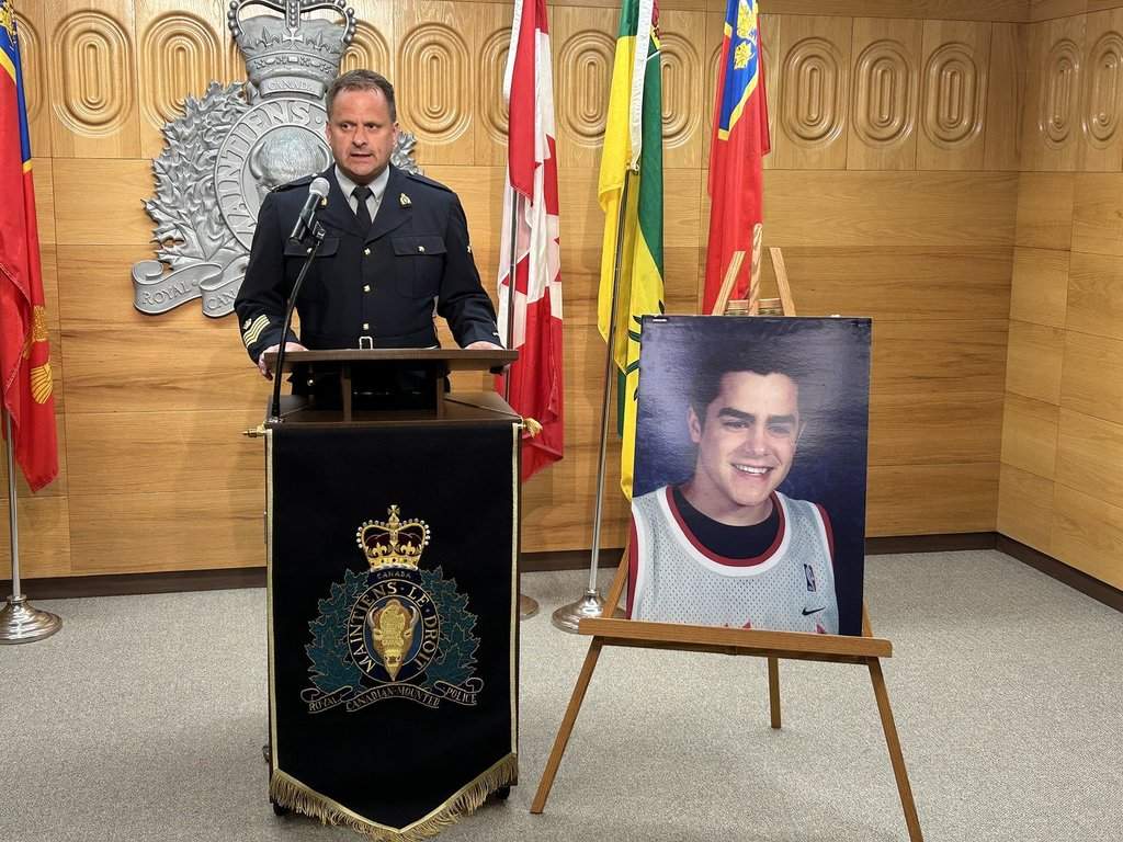 Sgt. Major Darryl Milo speaks during a news conference in Regina, Tuesday, June 27, 2023, regarding the historical killing of Misha Pavelick.