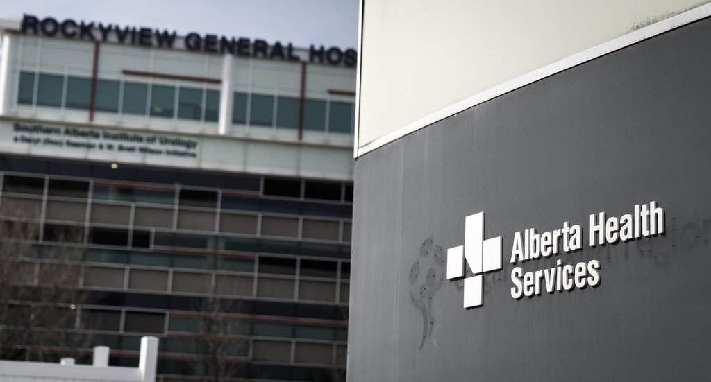 An Alberta Health Services sign is pictured outside the Rockyview General Hospital in Calgary, Thursday, March 20, 2025.