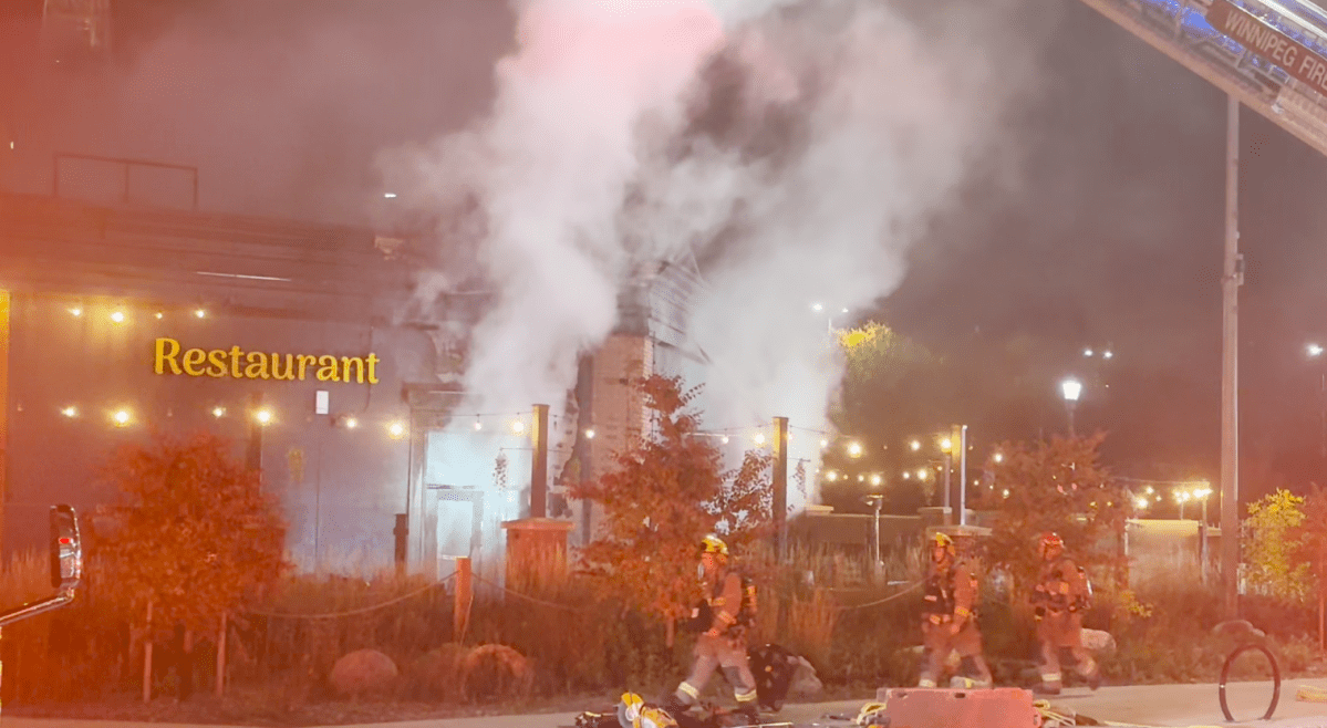Winnipeg firefighters at a downtown blaze early Thursday morning.