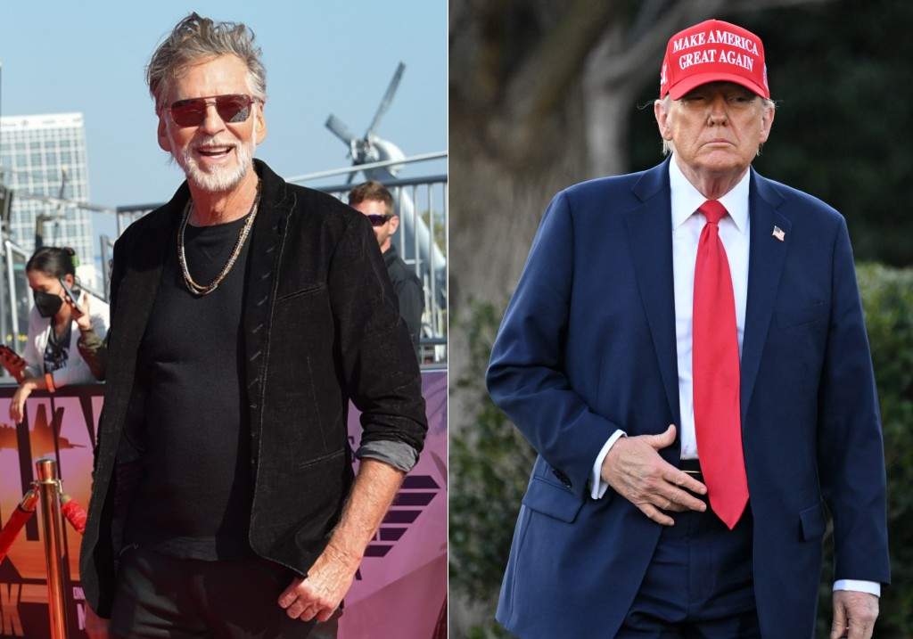 (L-R:) Kenny Loggins arriving to the 'Top Gun: Maverick' global premiere in San Diego on May 4, 2022 and U.S. President Donald Trump.