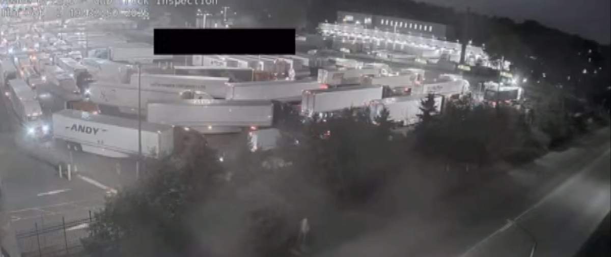trucks stopped in queue