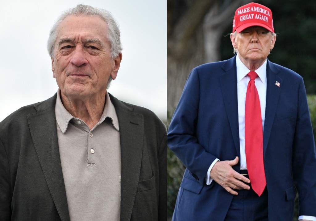 (L-R:) Actor Robert De Niro, photocall for the 'Palme d'Or' at the 78th Cannes Film Festival on May 13, 2025 and U.S. President Donald Trump.