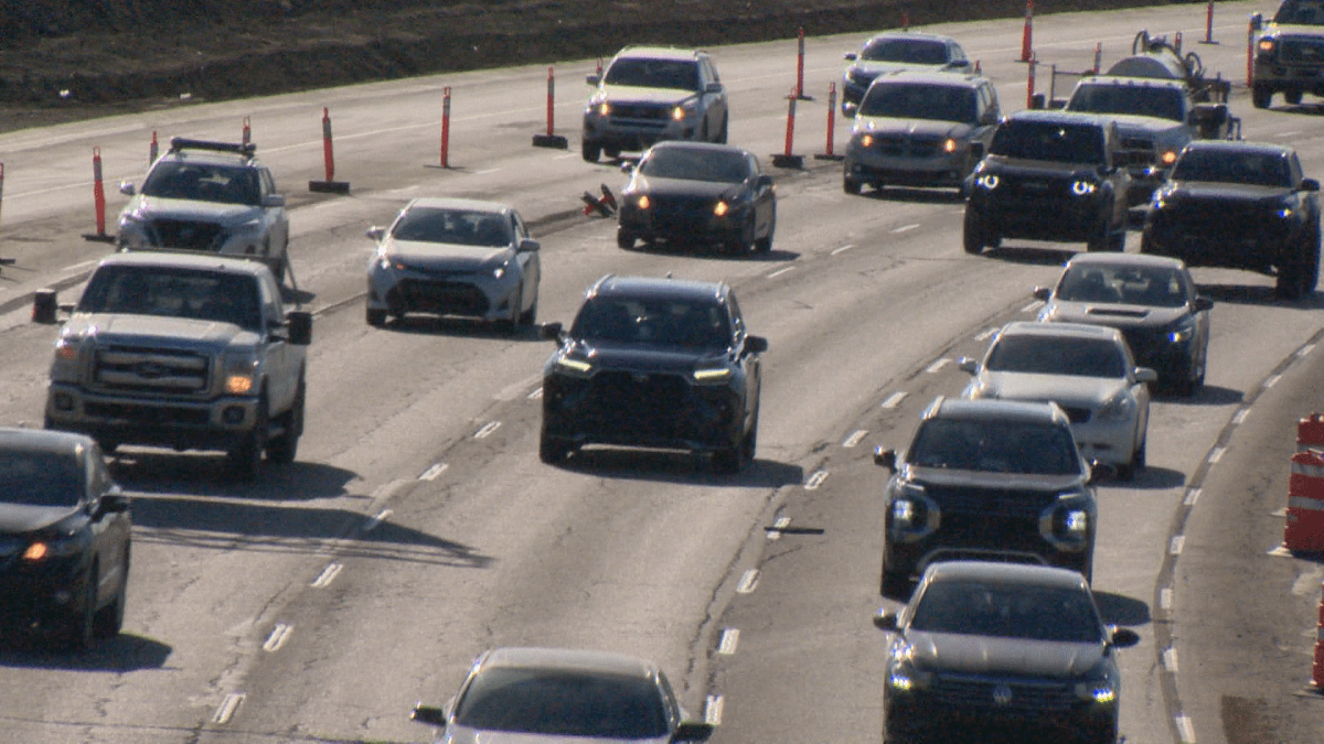 The rubber base of a traffic post in Deerfoot traffic