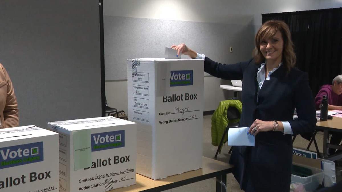 Communities First mayor candidate, Sonya Sharp, seen here casting her ballot in Monday's municipal election, lost to independent candidate Jeromy Farkas by just 585 votes.