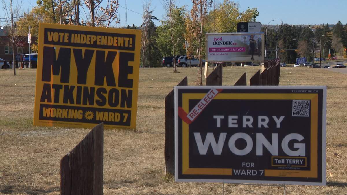 Many of the signs chosen by the candidates in this year's municipal election, share a similar colour scheme, whether they are are independent, or running for a political party.