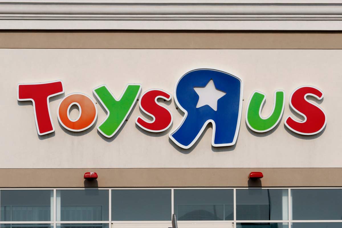 Signage outside a Toys "R" Us store near Balzac, Alberta.
