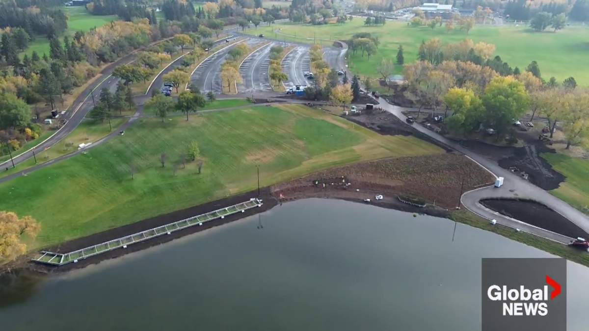 Images from Thursday, October 2, 2025 showing construction is nearly complete at Hawrelak Park in Edmonton's river valley.