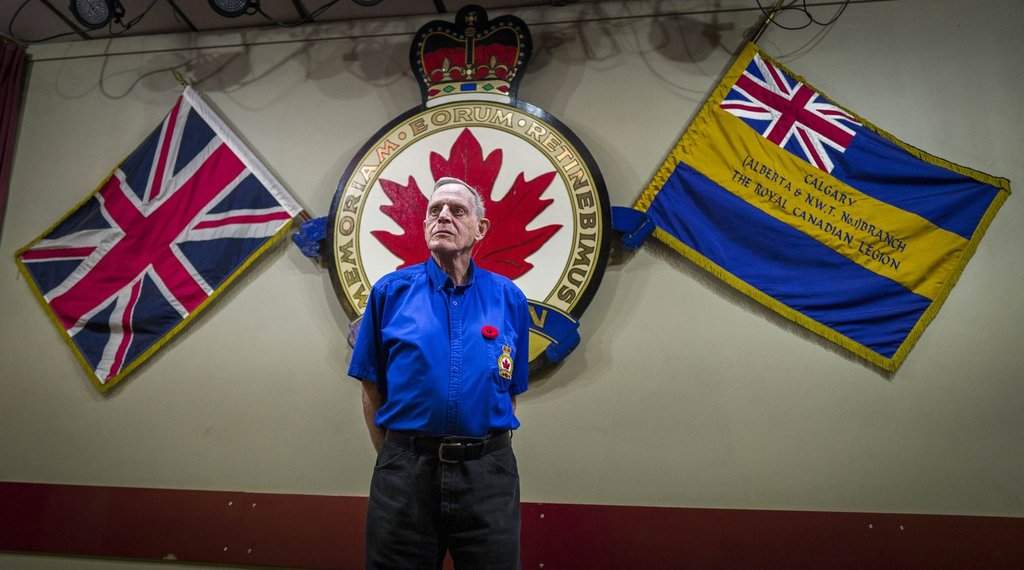 Royal Canadian Legion Calgary No. 1 Branch president Phil MacAulay is interviewed at the legion hall in Calgary, on Monday, Nov. 3, 2025. THE CANADIAN PRESS/Jeff McIntosh.