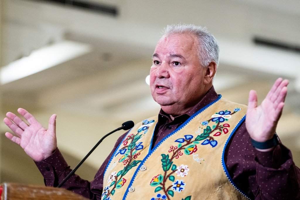 Manitoba Metis Federation president David Chartrand speaks during a press conference in Ottawa on Wednesday, Aug. 6, 2025. 