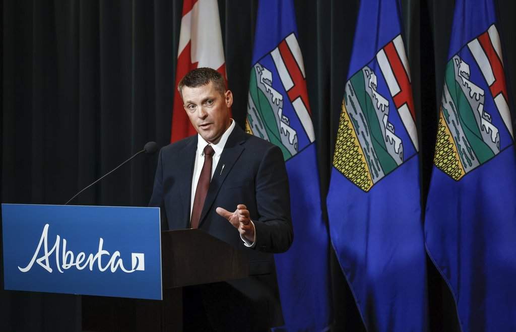 Alberta finance minister Nate Horner speaks to the media at a news conference in Calgary, Thursday, June 29, 2023.