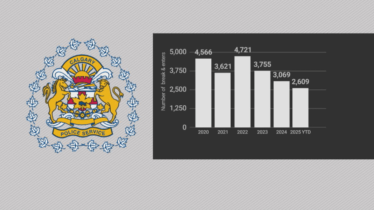 A graph showing the number of commercial break-ins and robberies over the past 5-years in Calgary.