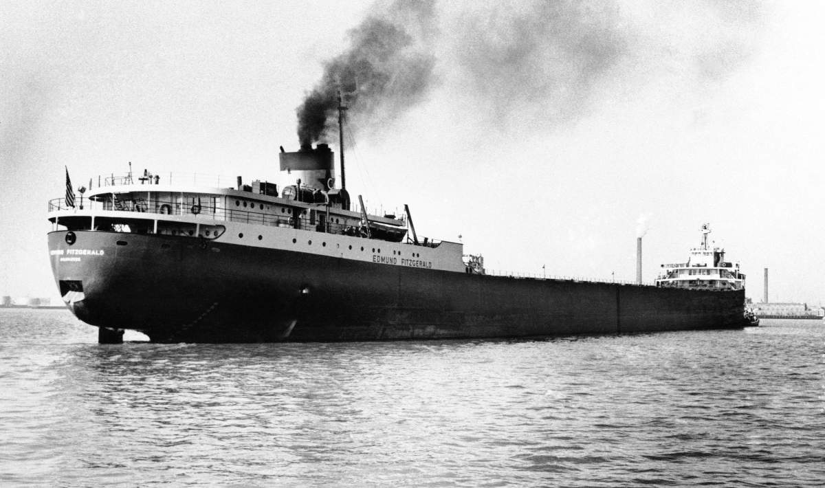 FILE – The Edmund Fitzgerald in a 1959 file photo, with a crew of 28 to 30 men, was carrying a load of 26,216 tons of taconite pellets. (AP Photo, file)