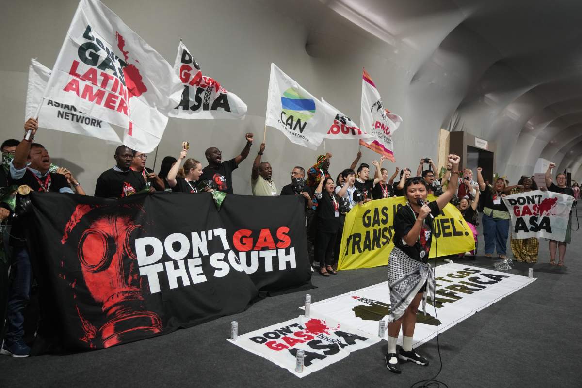 Activists participate in a demonstration against fossil fuels at the COP30 U.N. Climate Summit, Wednesday, Nov. 19, 2025, in Belem, Brazil.