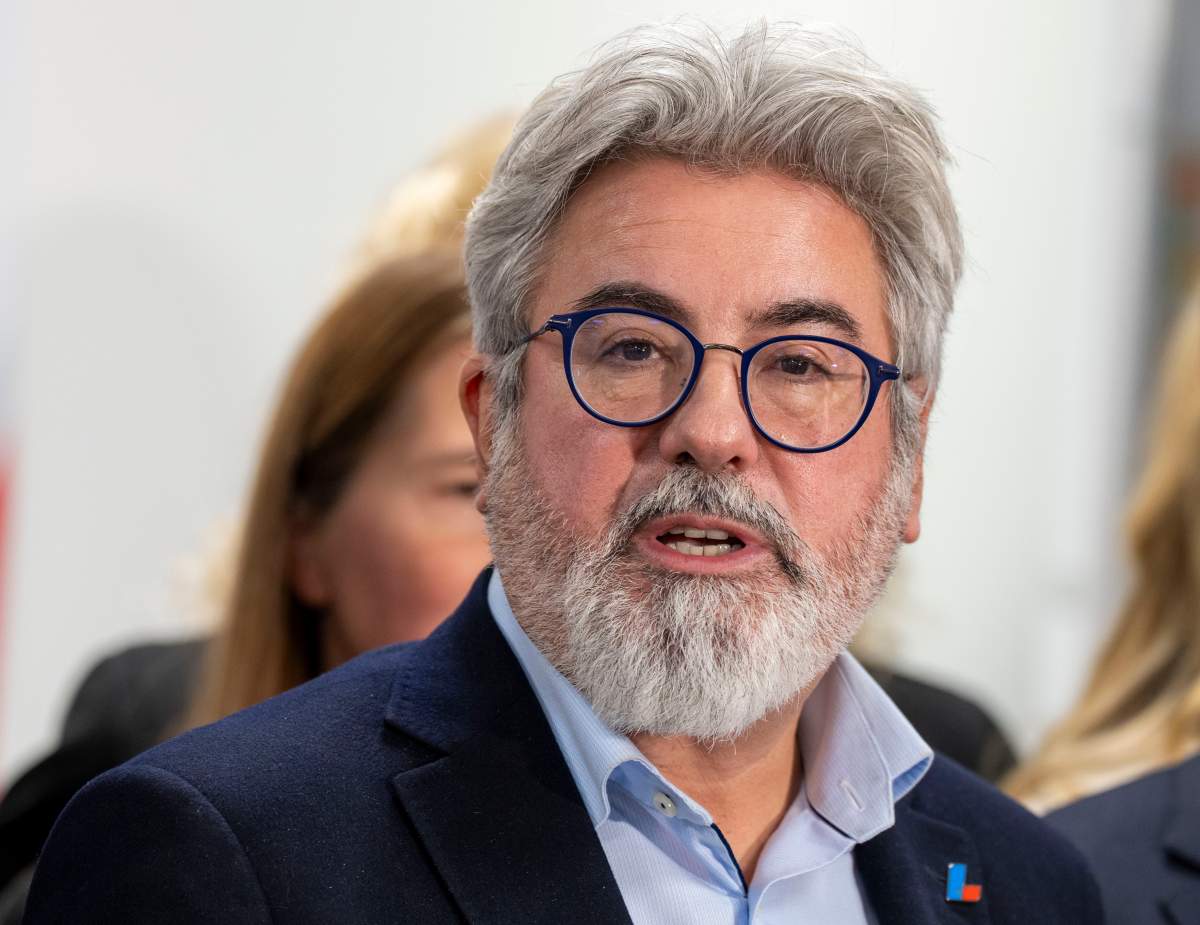 Quebec Liberal Party Leader Pablo Rodriguez speaks to the media following a caucus meeting at the party’s headquarters in Montreal on Friday, Nov. 21, 2025.