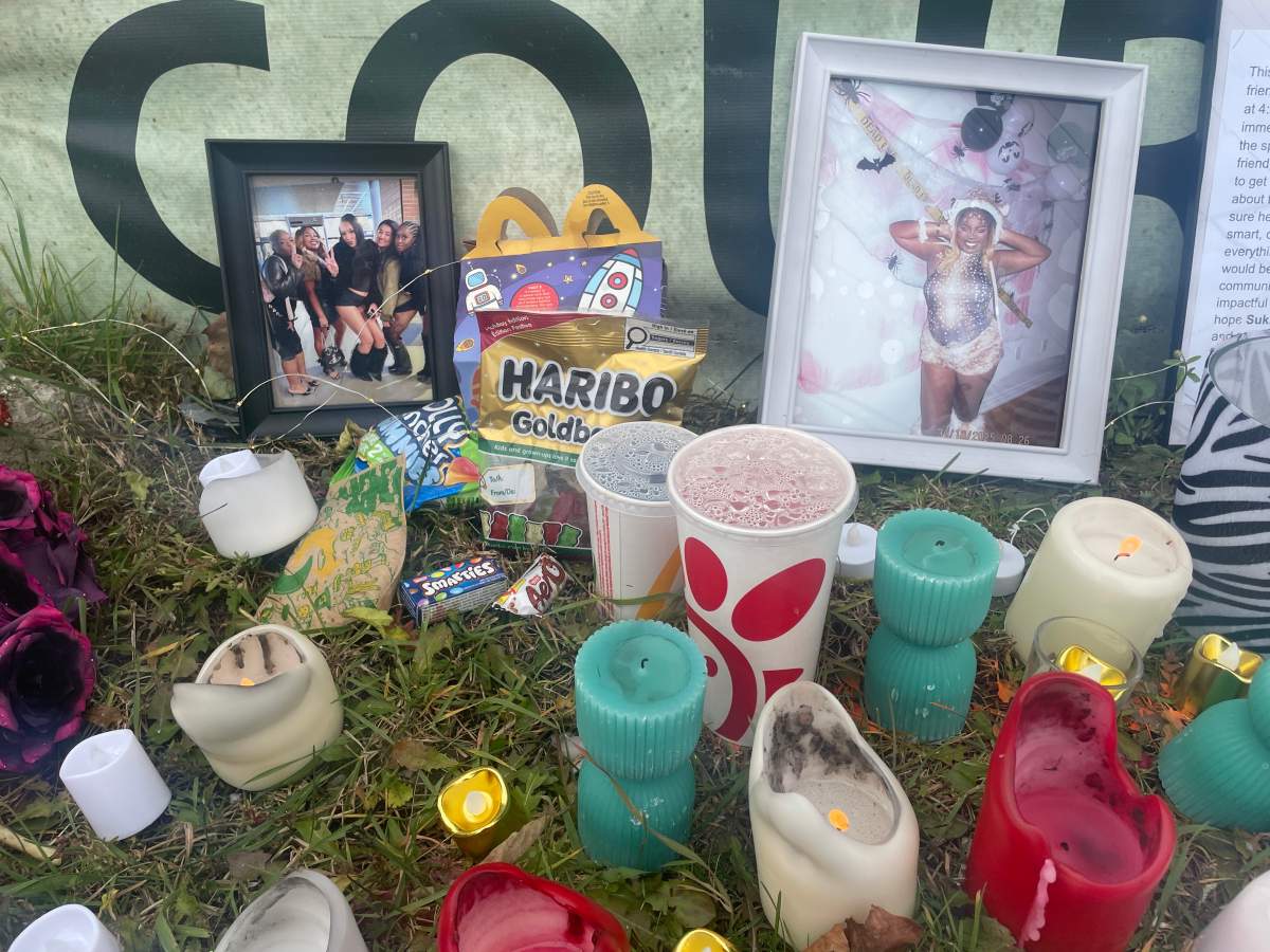 Memorial set up for Kourtney Khan following a fatal collision in Brampton, Ont.