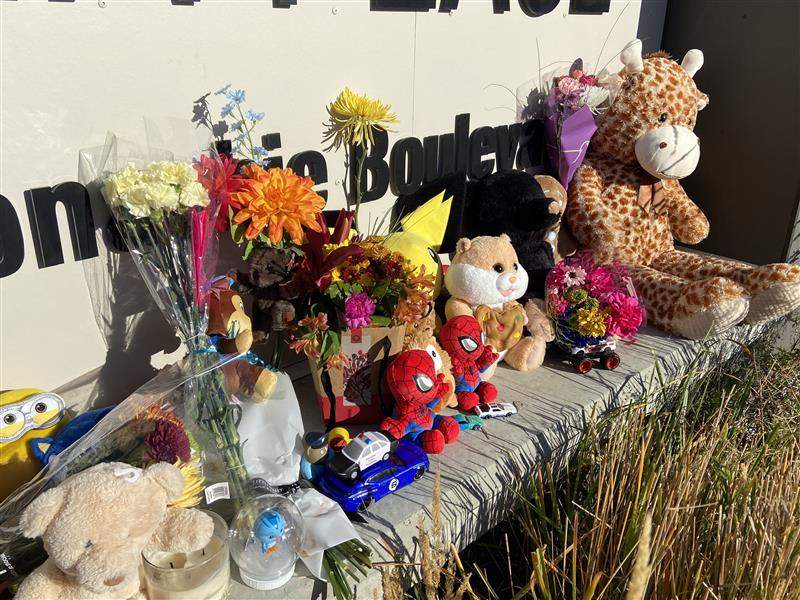 A memorial for a five-year-old boy who died in pedestrian collision near a condo building in northeast Edmonton's McConachie neighbourhood on Tuesday, November 4, 2025.