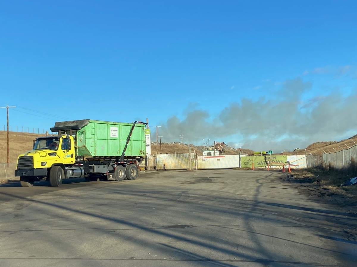 A fire broke amongst a mix of construction and demolition waste at the GFL Waste Management landfill on the west side of Edmonton on Sunday, Nov.9, 2025.