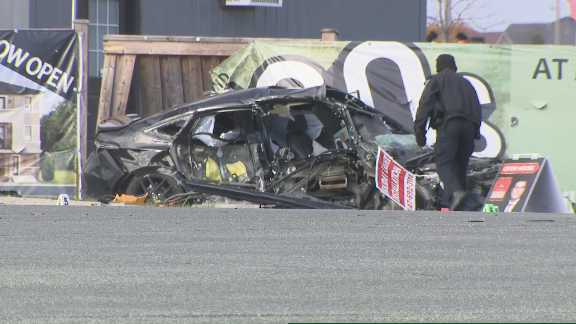 Police at the scene following a fatal crash involving two vehicles in Brampton, Ont., on Nov. 1, 2025.