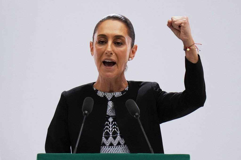 FILE - Mexican President Claudia Sheinbaum speaks at her first state-of-the-nation address at the National Palace in Mexico City, Sept. 1, 2025.