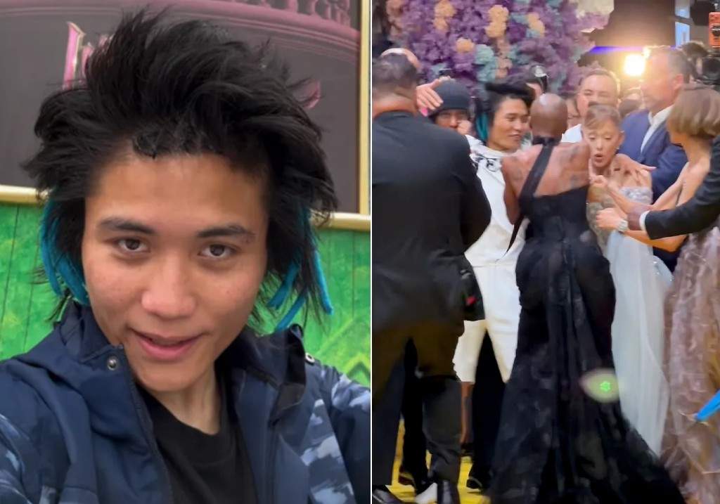 Johnson Wen jumped over a barricade and ran to Ariana Grande on the yellow carpet at Universal Studios Singapore.