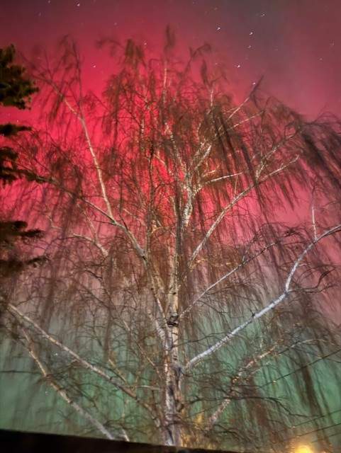 A red aurora is captured on camera in Hanna, Alta. on Tuesday, Nov. 11, 2025.