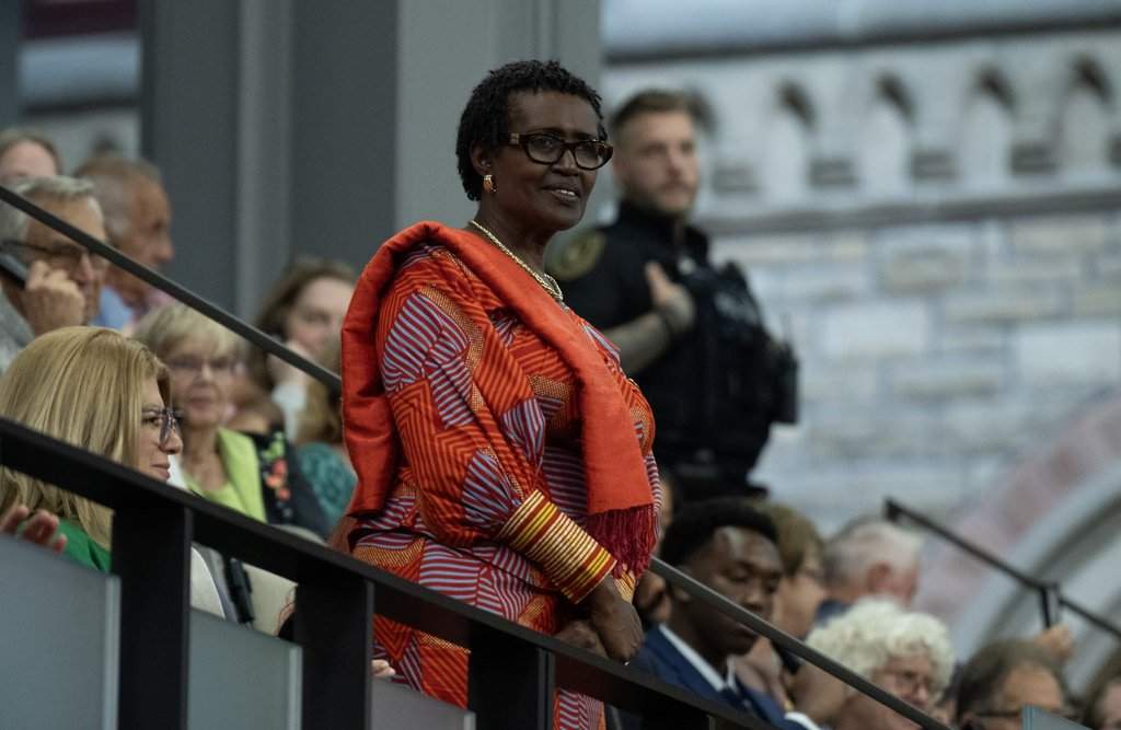 Executive Director of the Joint United Nations Programme on HIV/AIDS Winnie Byanyima rises as she is recognized by the Speaker of the House of Commons following Question Period, on Parliament Hill in Ottawa, Monday, Sept. 15, 2025. 