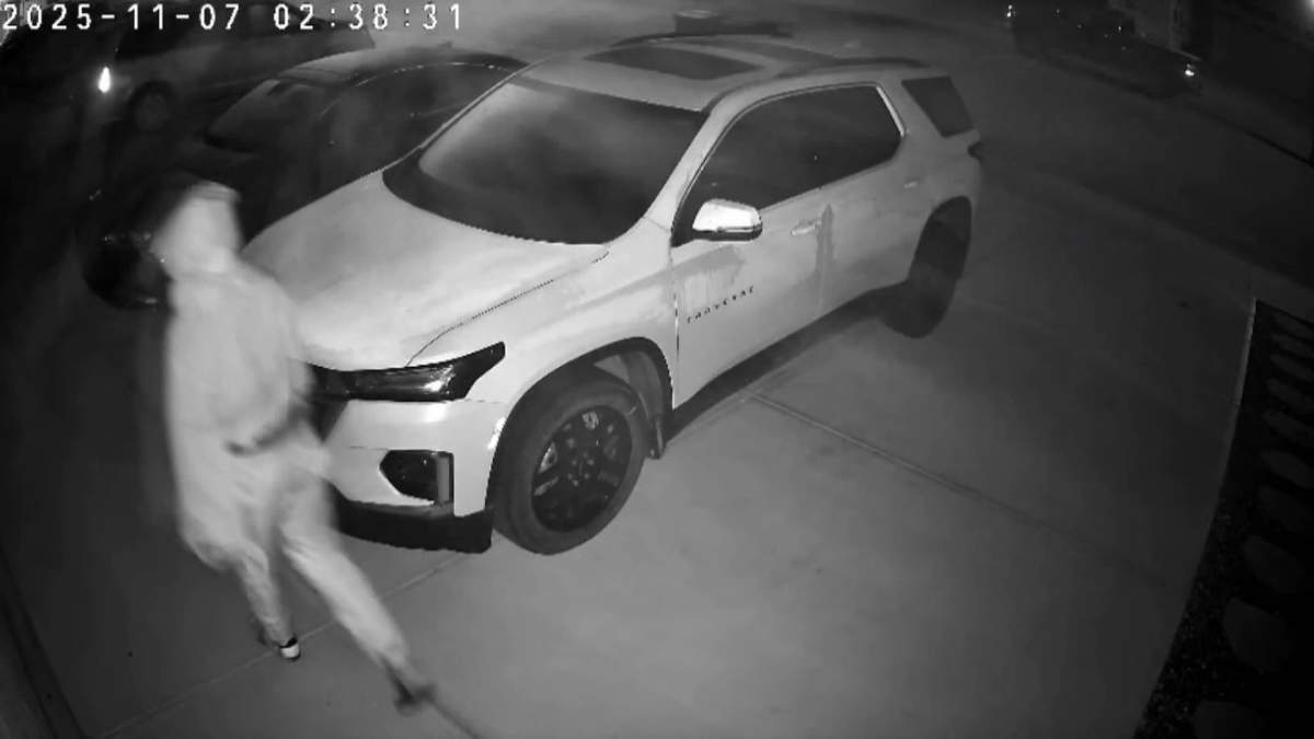 Another image, taken from a home security camera, showing the person known as the "Carstairs Creeper" who has residents of the small town, located about 30 minutes north of Calgary, on edge.