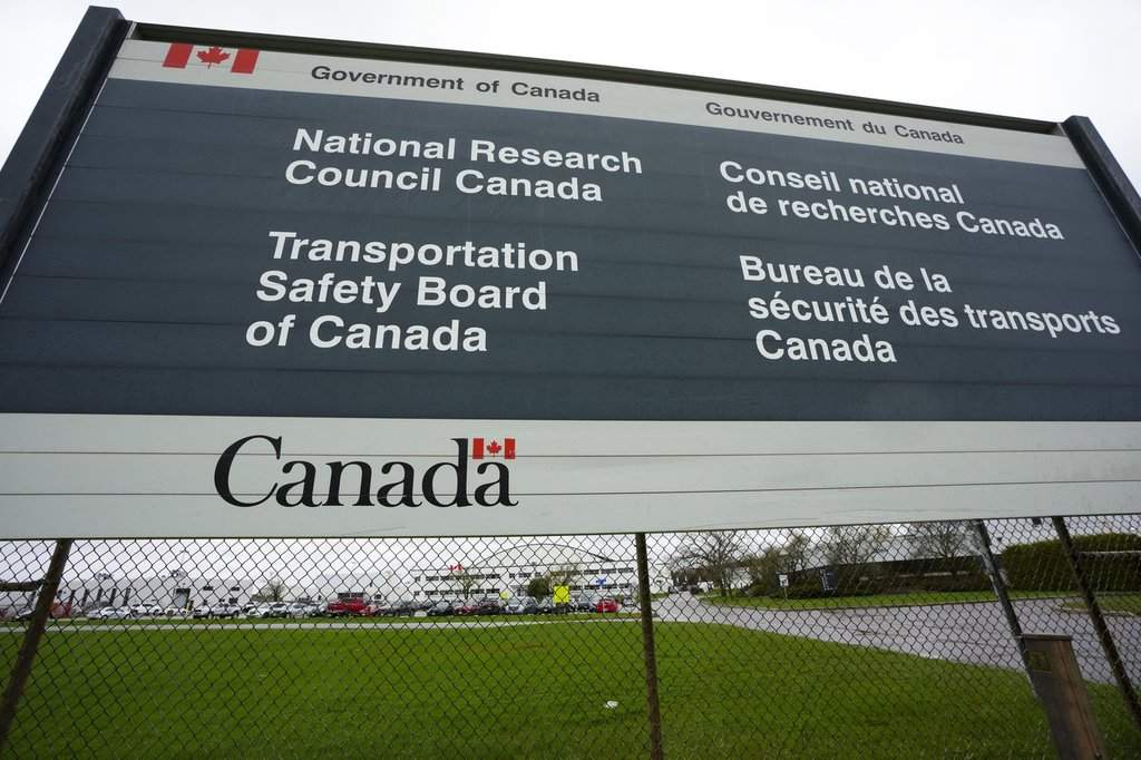 Transportation Safety Board of Canada (TSB) signage is pictured outside TSB offices in Ottawa on Monday, May 1, 2023. 