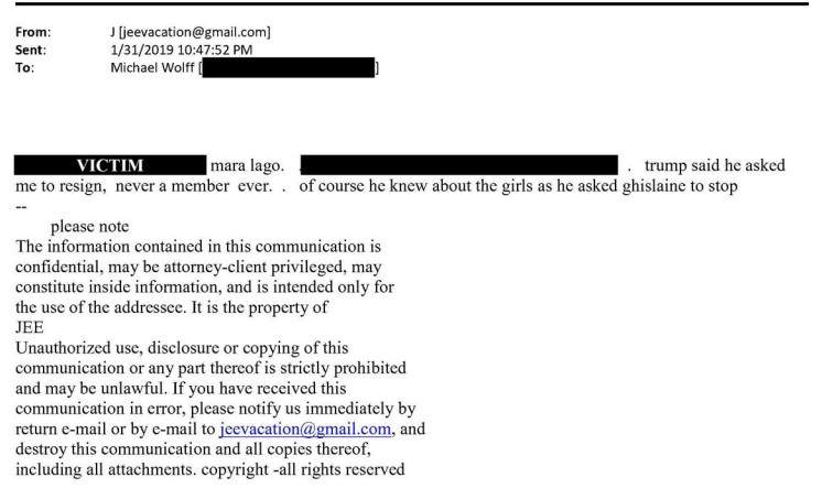 An email between Jeffrey Epstein and Michael Wolff, released by the House Committee on Oversight and Government Reform.