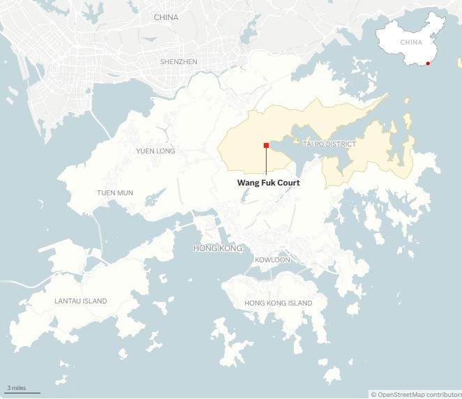 The fire at Wang Fuk Court, Tai Po District, began Wednesday afternoon local time.