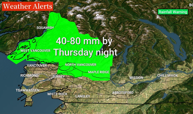 A look at the amount of rain expected to fall in the region by Thursday night.