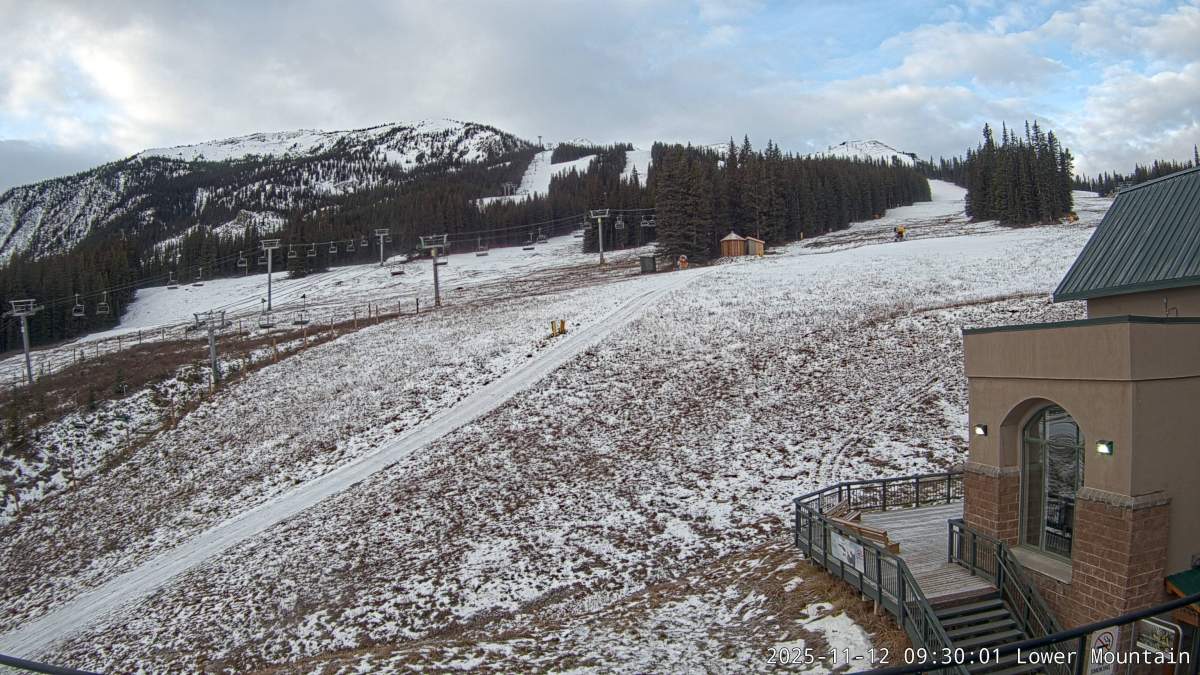 The lower mountain area of Marmot Basin ski resort in early November 2025.