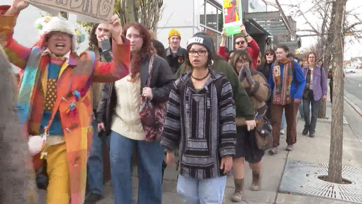 Large groups of post secondary student staged noisy protests outside several Universities in the city on Monday. They're upset of the province's decision to legislate an end to the recent teachers strike.
