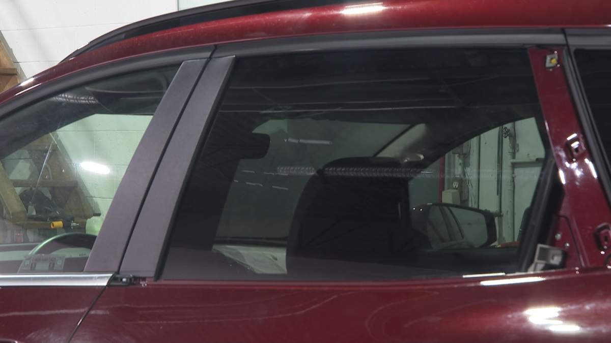 This image shows the difference between a tinted window (on the right) and a untinted window (on the left).