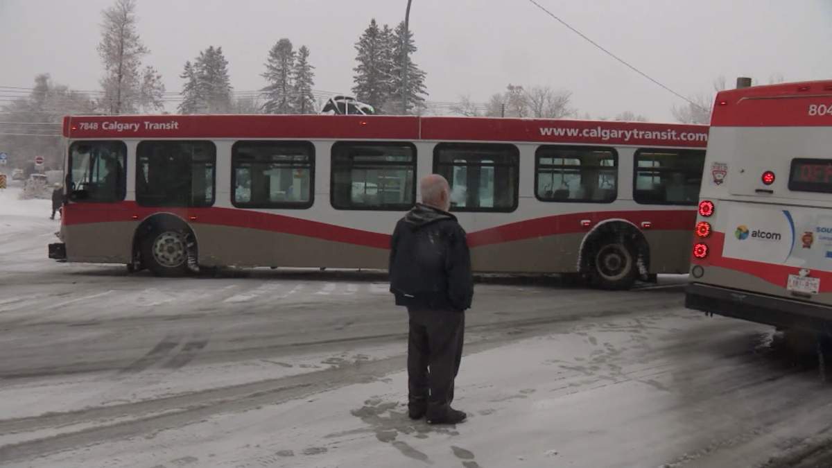 Dozens of Calgary Transit busses were stranded on Calgary streets after being unable to navigate this storm in the winter of 2024.