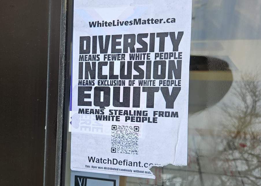 Brooks RCMP say the hatefull graffiti also includes stickers or decals expressing support for the White Lives Matter movement.